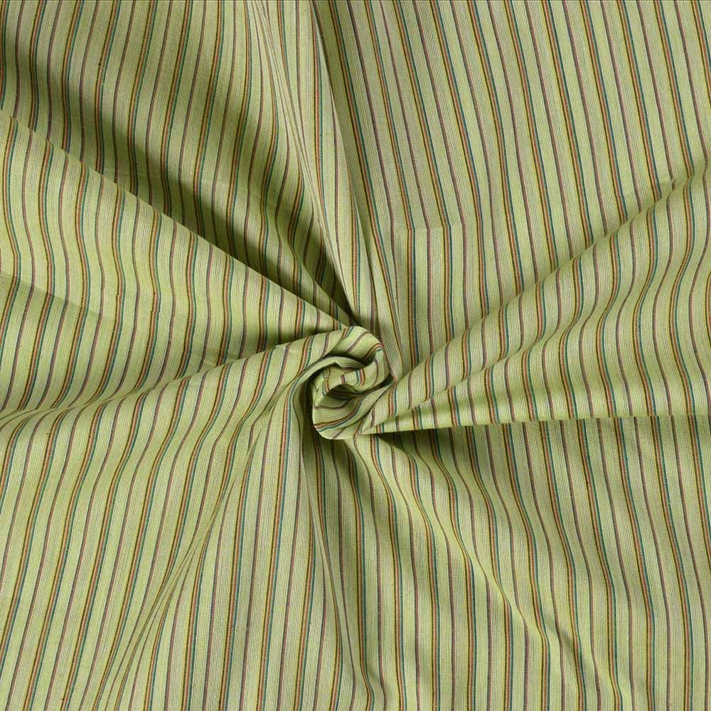 Stripe Light Green Pure Cotton 83 GSM Handwoven Fabric