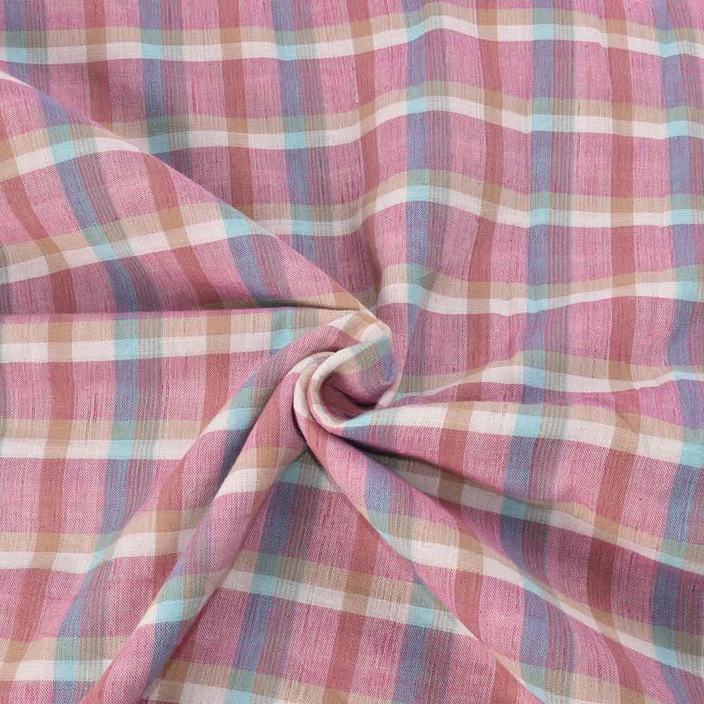 Check Multicolor Pure Cotton 90 GSM Handwoven Fabric 603