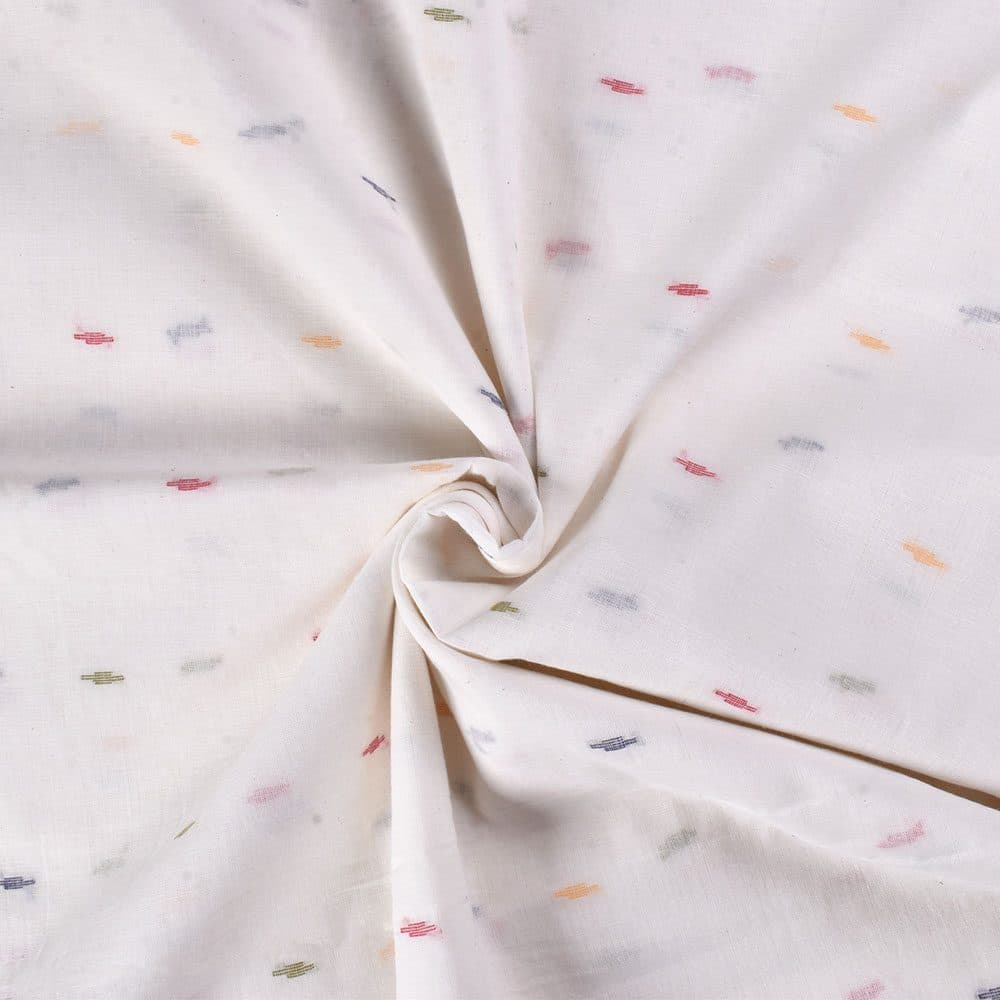 Geometric White Jamdani Khadi Cotton 60 GSM Handwoven Fabric