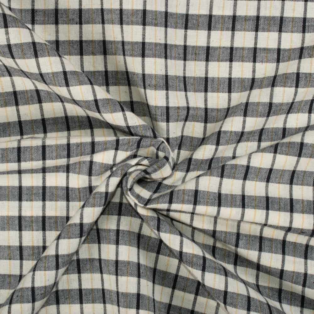 Check Cream & Olive Pure Cotton 120 GSM Handwoven Fabric  742