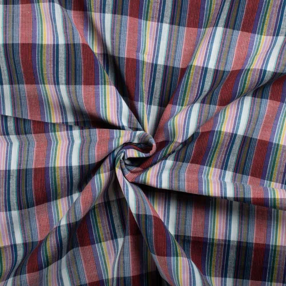 Multicolor Check Pure Cotton 80 GSM Handwoven Fabric 767