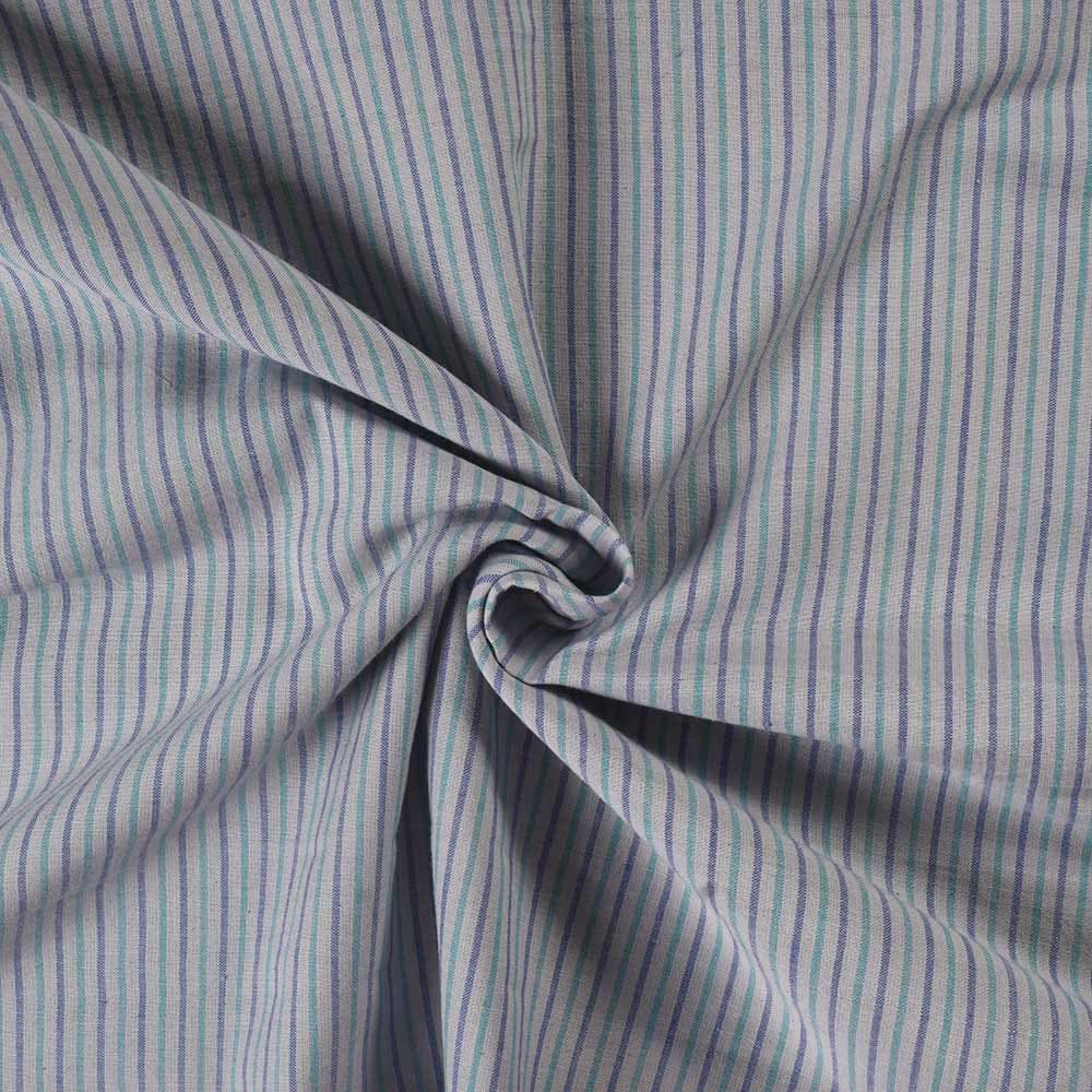 Stripe Blue Green & White Pure Cotton 84 GSM Handwoven Fabric