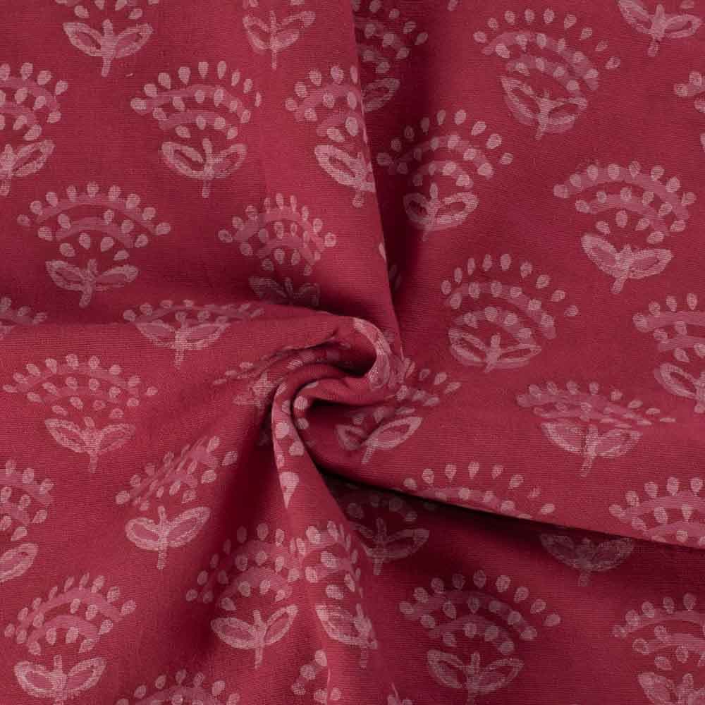 Natural Babool Gond Red Block Printed Organic Khadi 174 GSM Handwoven Fabric