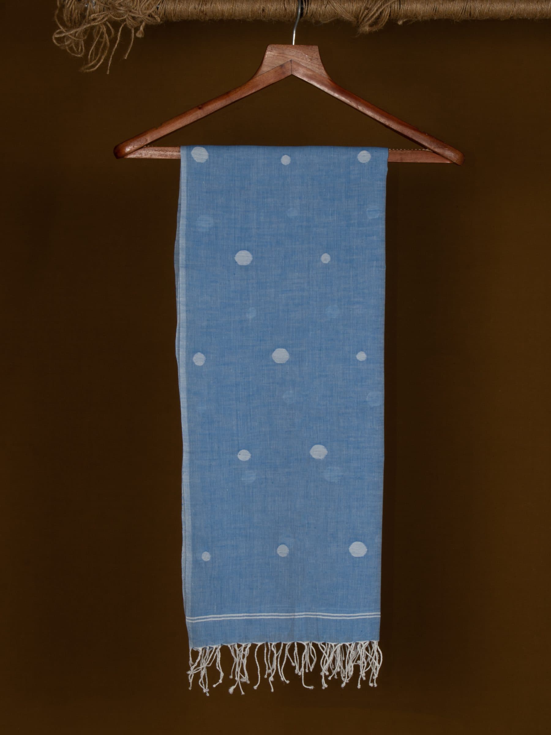 Geometric Sky Blue Jamdani Handwoven Pure Cotton Scarf 11