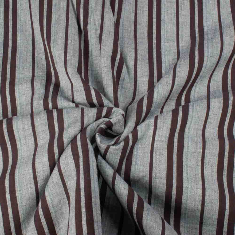 Stripe Brown Grey Pure Cotton 80 GSM Handwoven Fabric