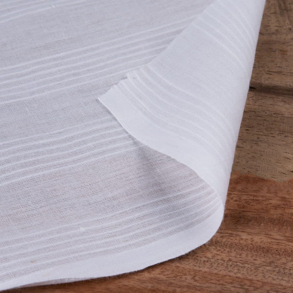 White Stripe Cotton Organdy 71 GSM Fabric - Bleached White & Dyeable