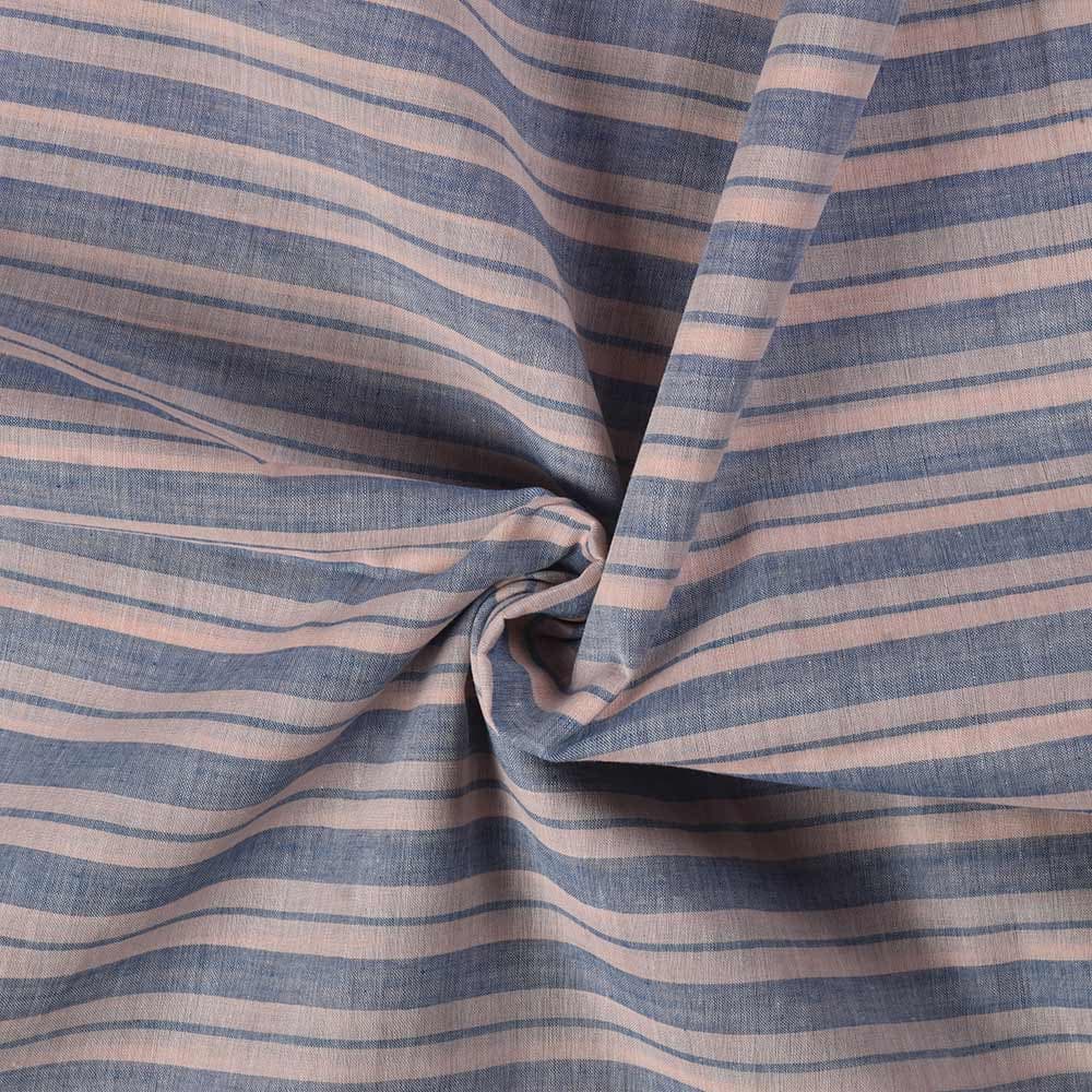 Stripe Blue & Cream Pure Cotton 62 GSM Handwoven Fabric