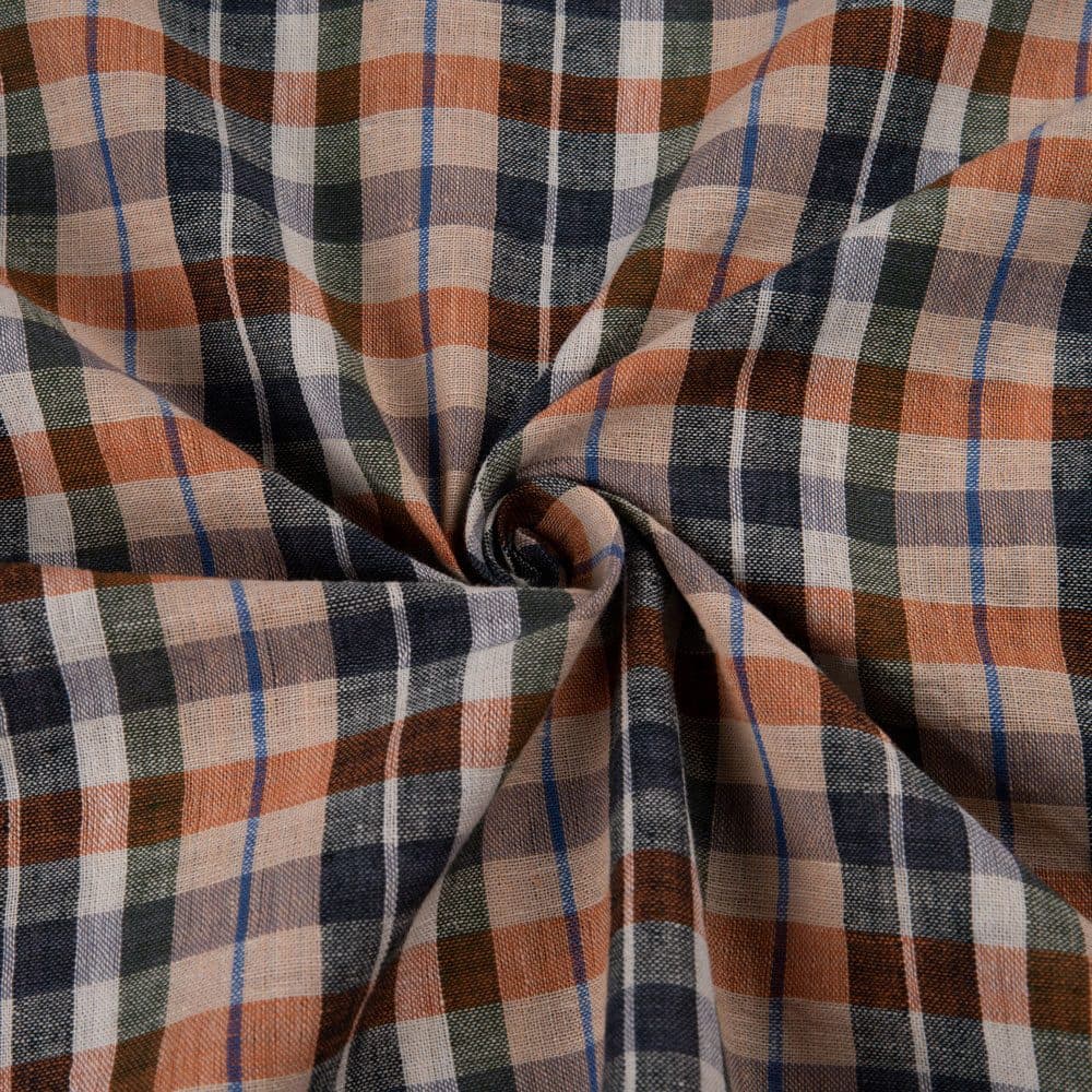 Check Orange & Black Pure Cotton 92 GSM Handwoven Fabric