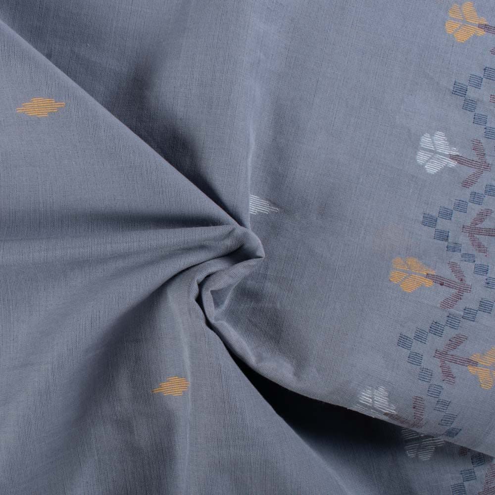 Grey Base Flower Jamdani Pure Cotton 55 GSM Handwoven Fabric