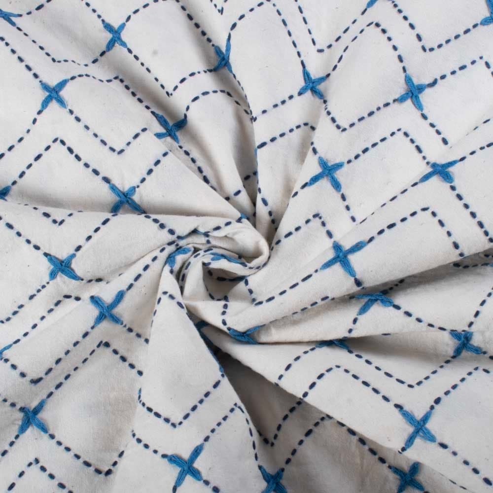 Blue Diamond Lattice Khadi Cotton 150 GSM Kantha Fabric