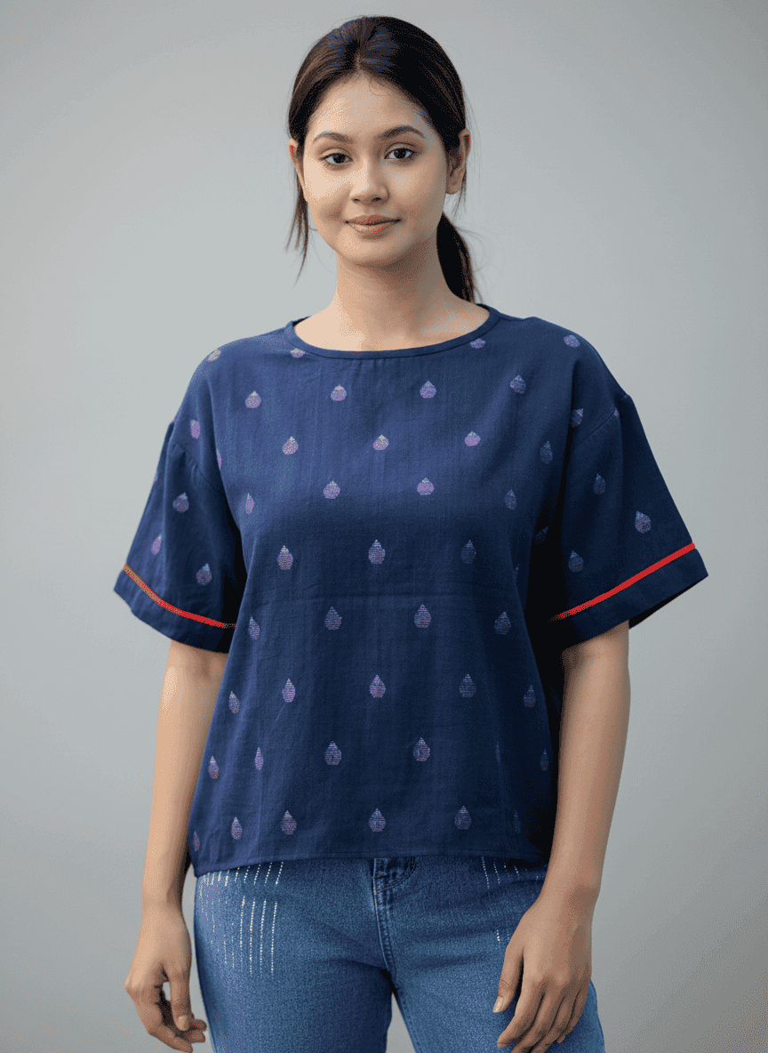 Jamdani Navy blue crop top 