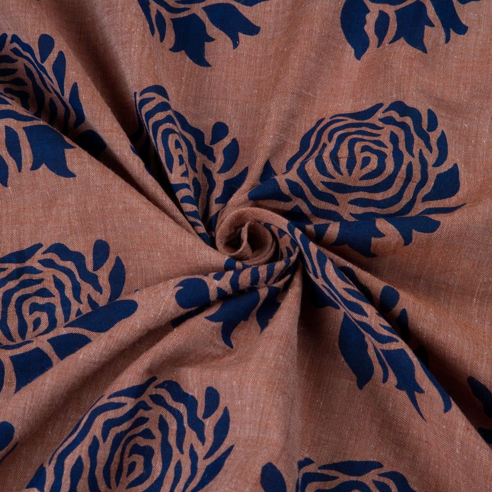 Rose Brown Screenprinted Cotton Khadi 84 GSM Handwoven Fabric