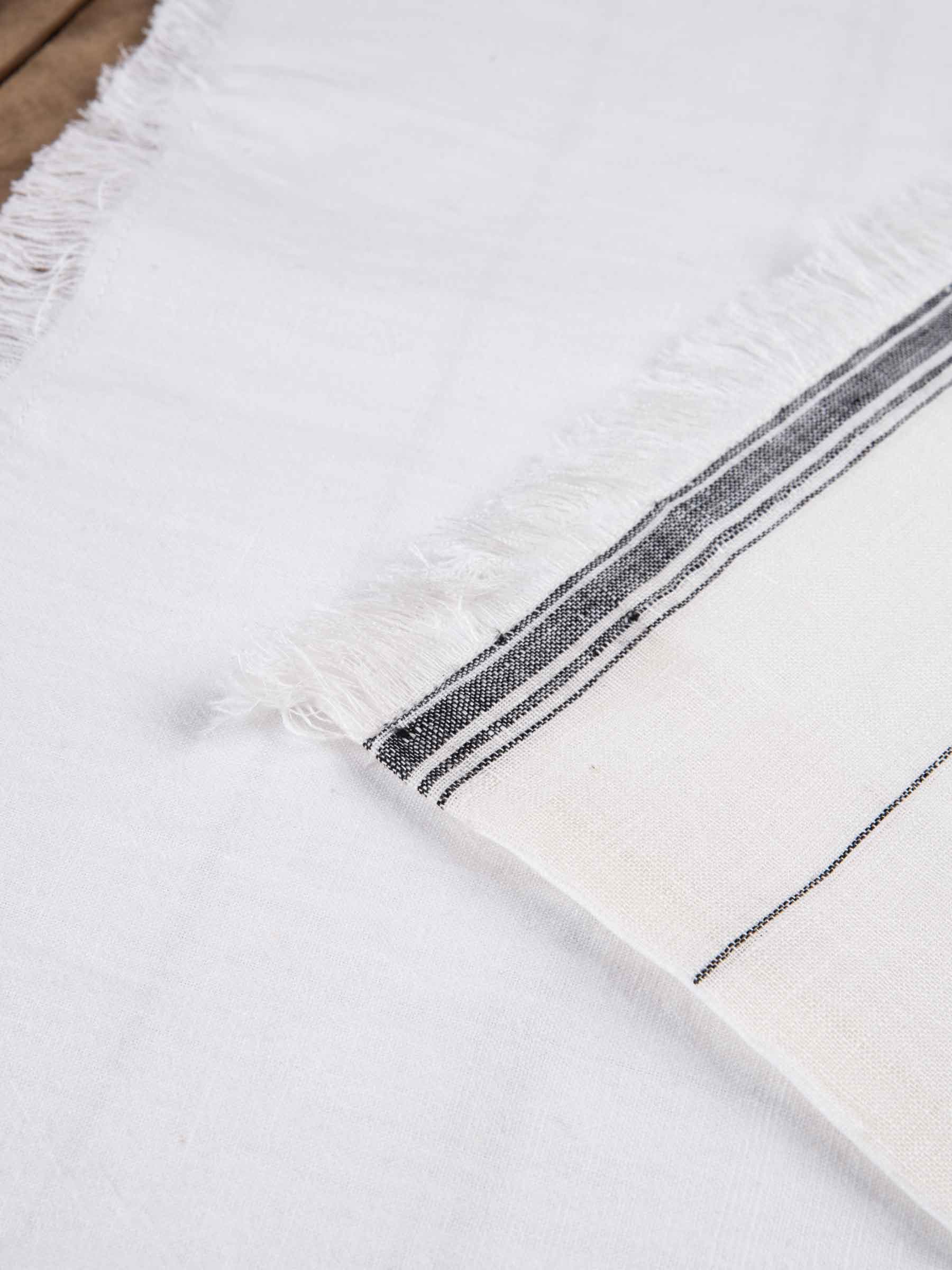 White & Black Striped Handwoven Pure Linen Table Placemat