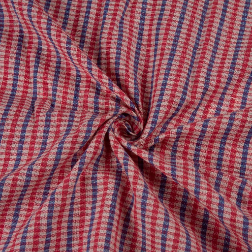 Check Red & Blue Pure Cotton 92 GSM Handwoven Fabric