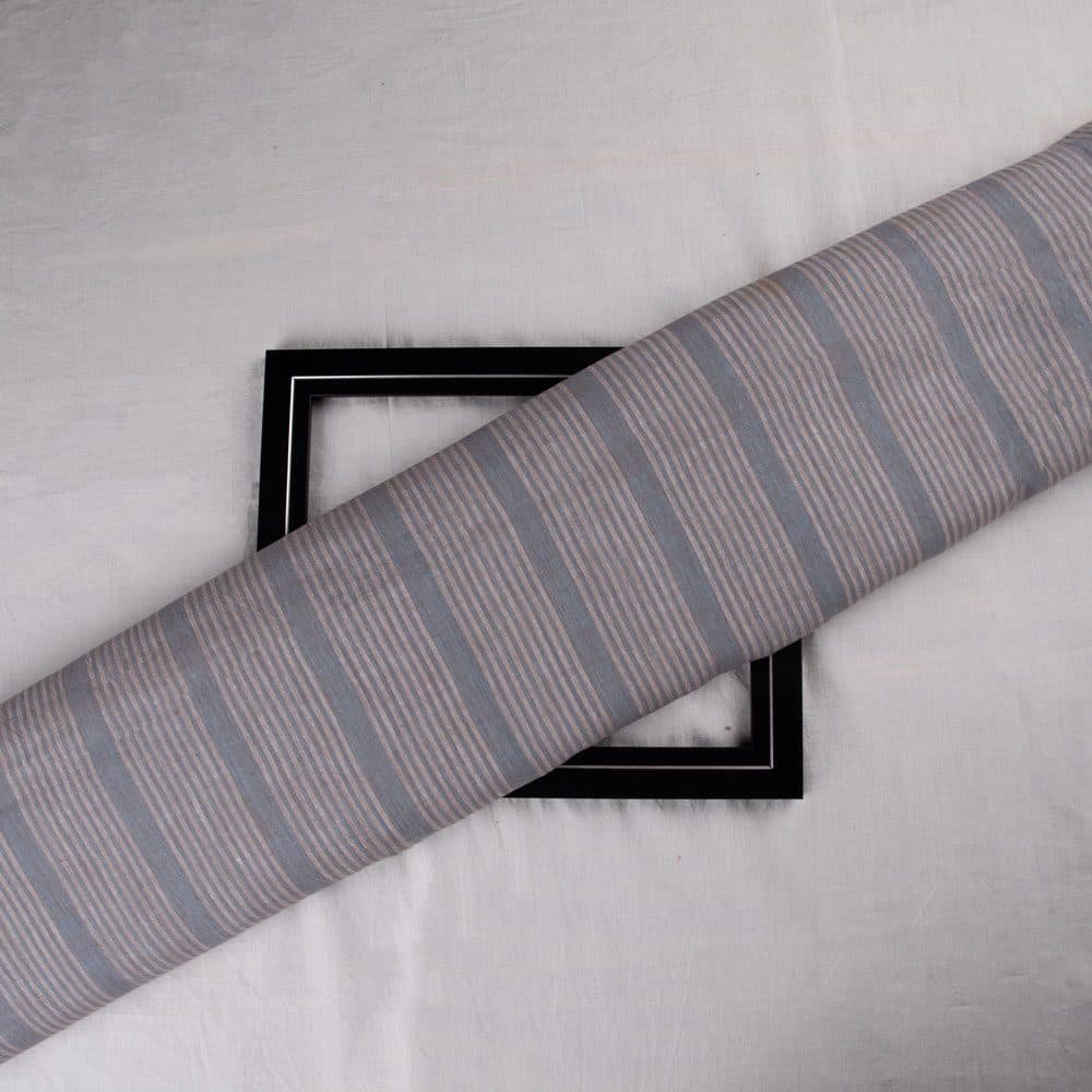 Stripe Grey Brown Pure Cotton 62 GSM Handwoven Fabric