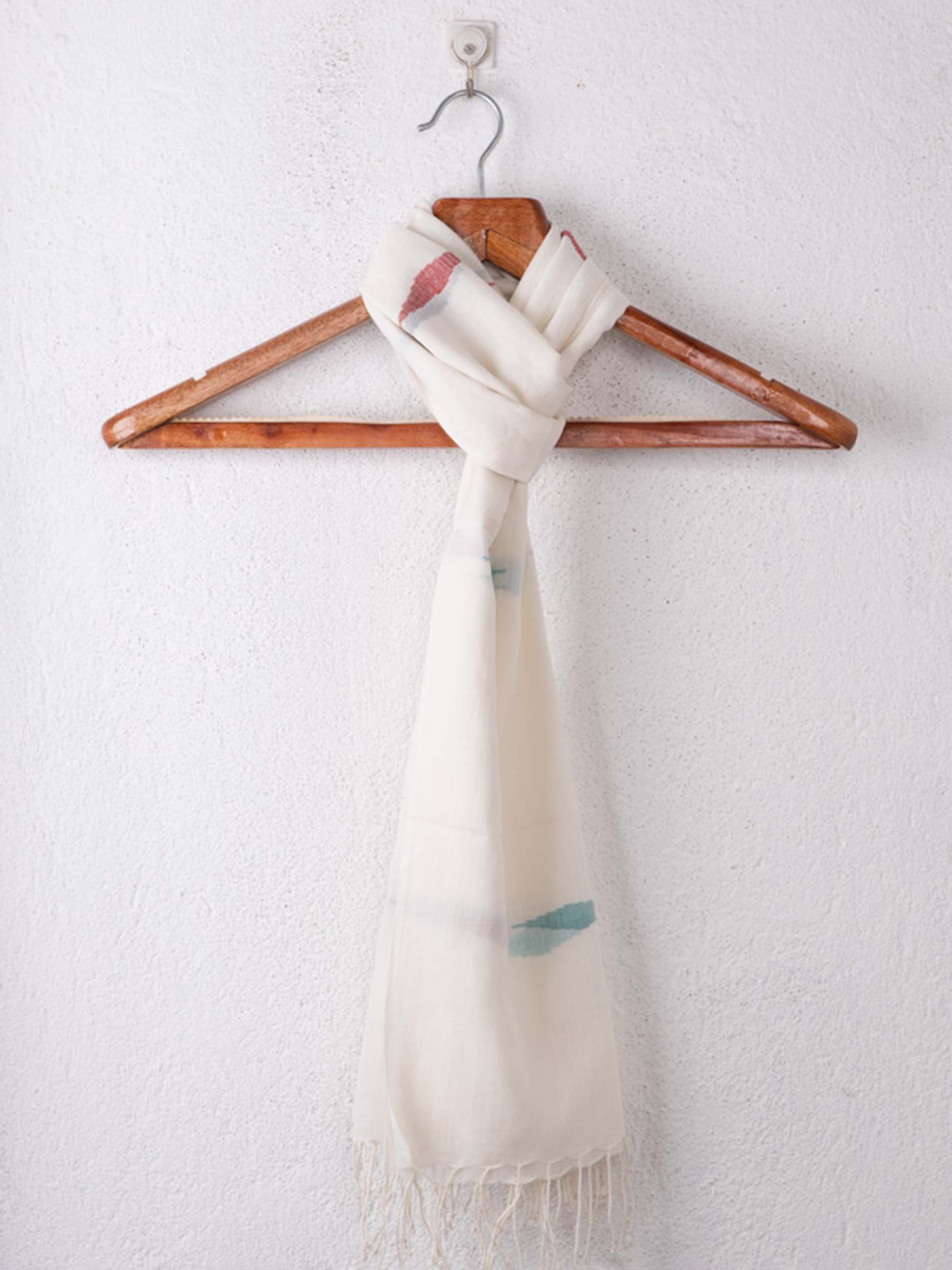 Geometric White Jamdani Handwoven Pure Cotton Scarf 126