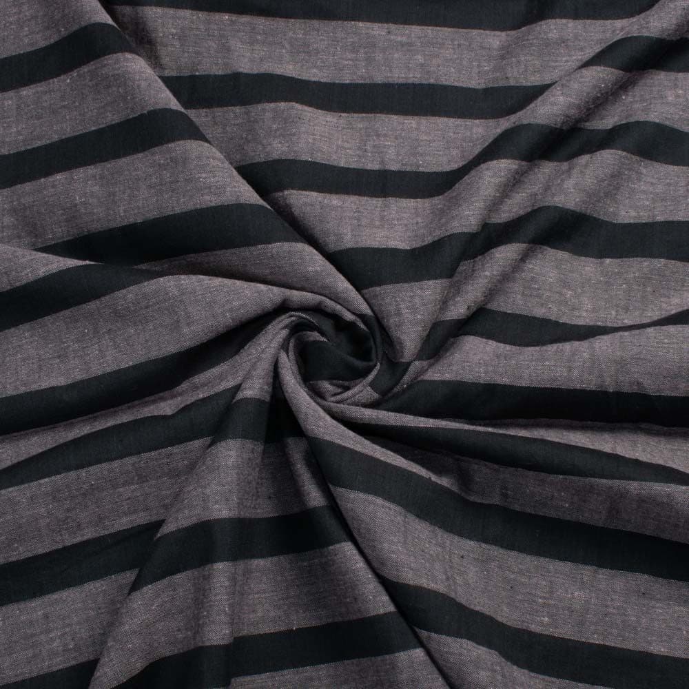 Stripe Grey & Black Pure Cotton 81 GSM Handwoven Fabric
