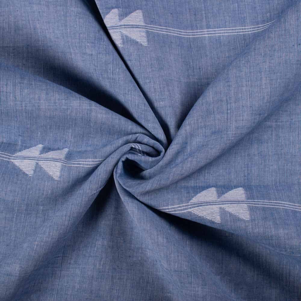 Plain Blue Pure Cotton 55 GSM White Arrow Motif Jamdani Fabric