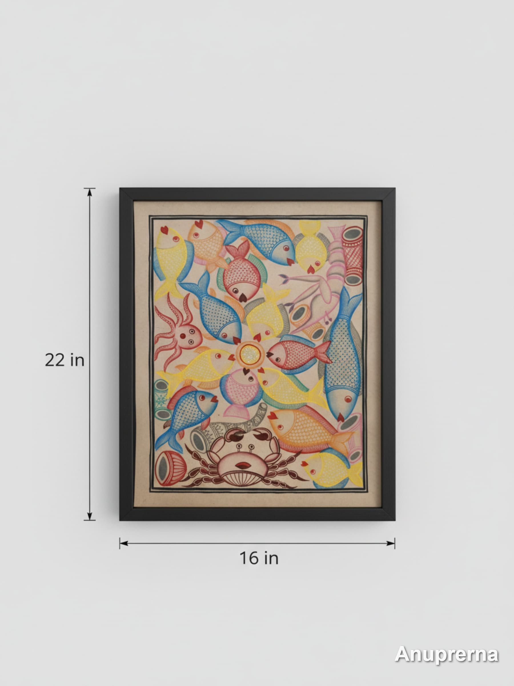 Fishes Dancing Together Pattachitra Wall Art Decor