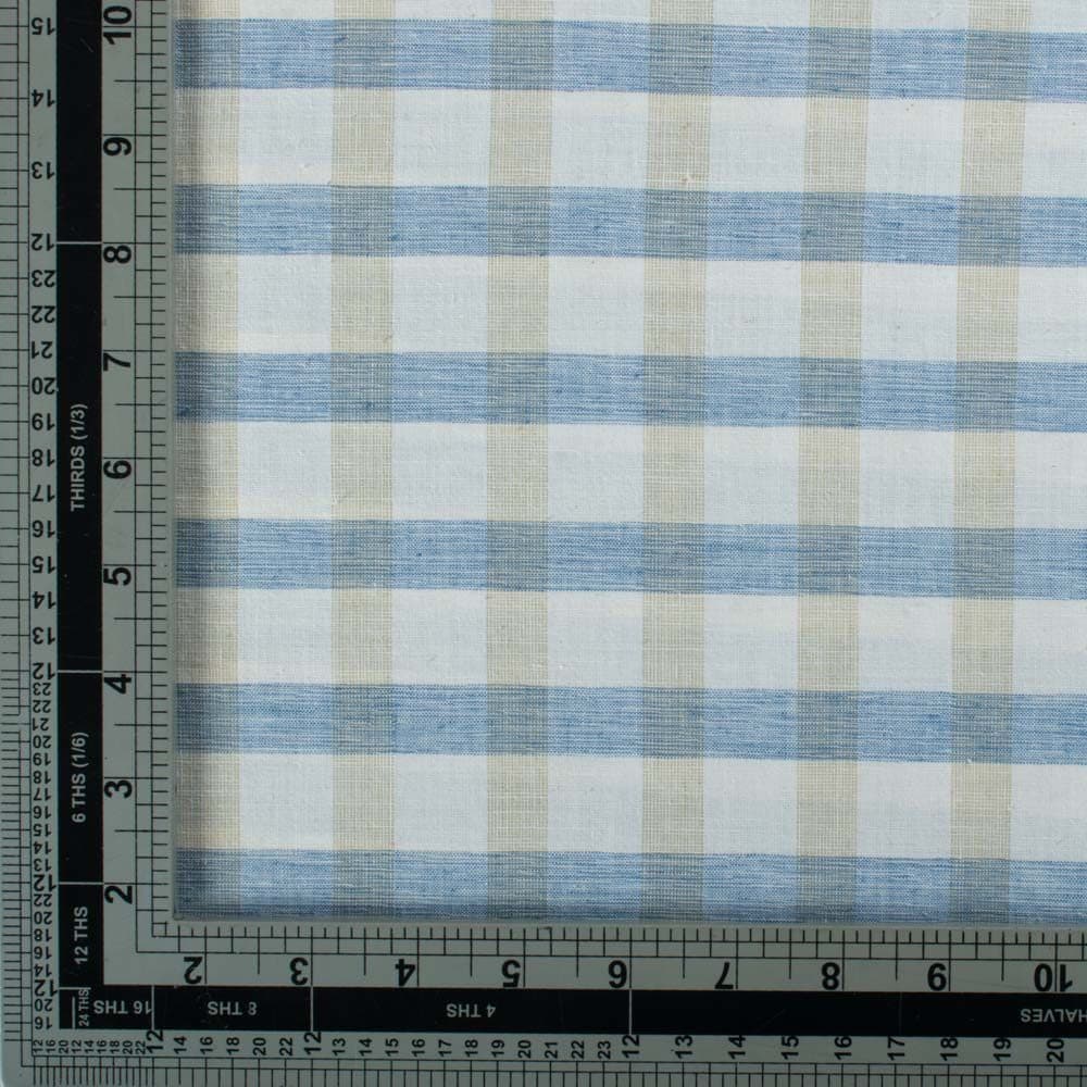 Check White Blue Yellow Pure Cotton 95 GSM Handwoven Fabric 856