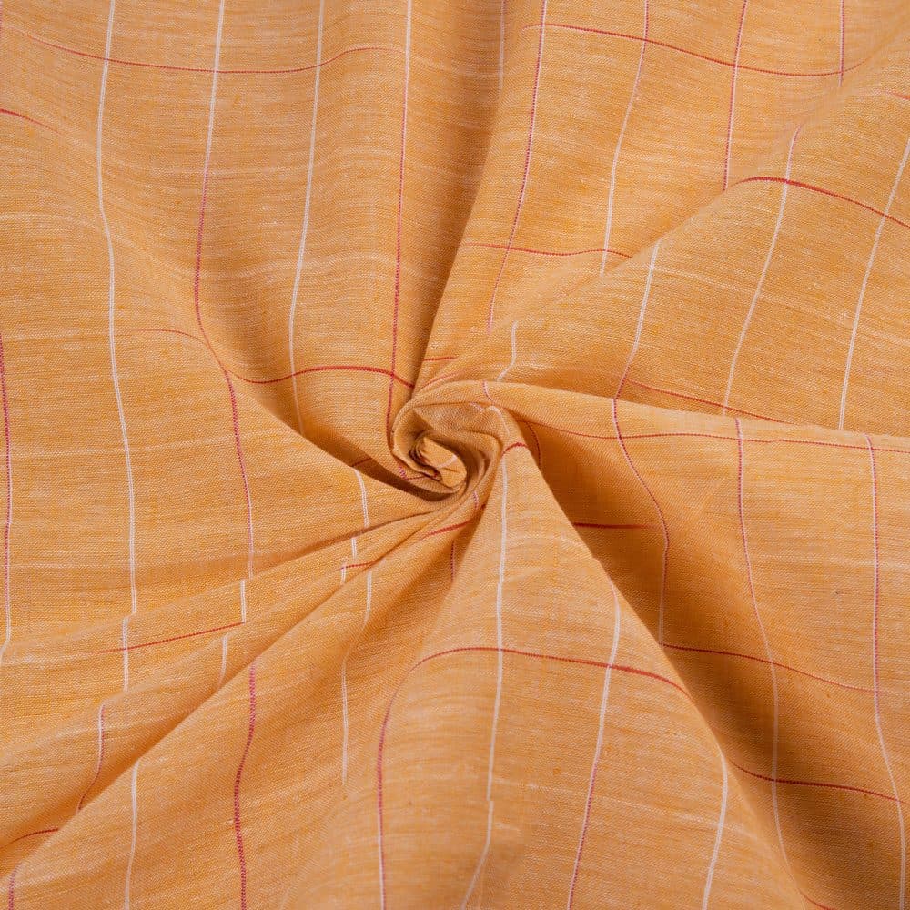 Check Light Orange Yarn Tie Dye 66 GSM Pure Cotton Fabric