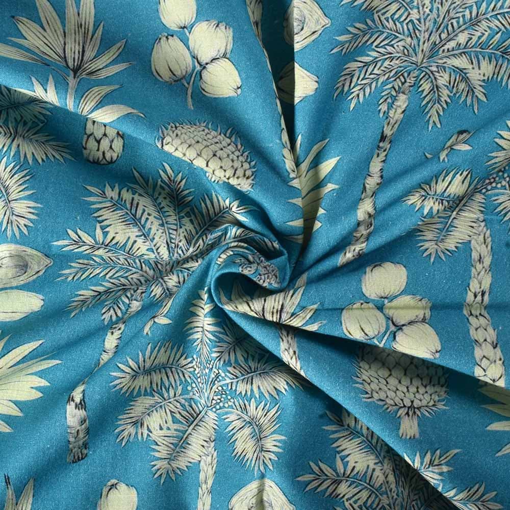 Abstract Blue Digital Printed Khadi Cotton 120 GSM Handwoven Fabric