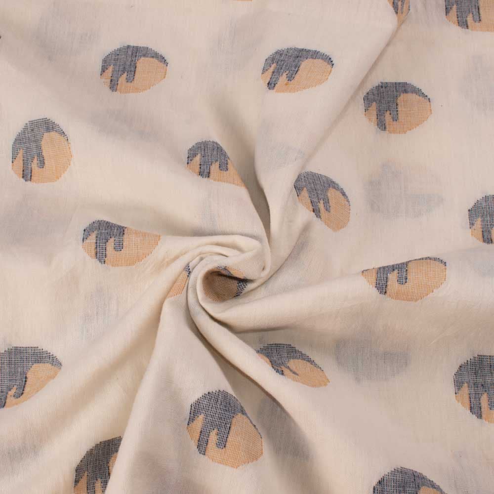 Abstract Cream Jamdani Pure Cotton 100 GSM Handwoven Fabric