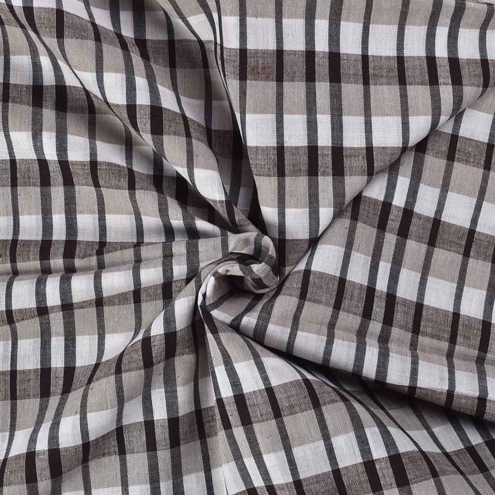 Check Brown White Black Khadi Cotton 100 GSM Handwoven Fabric