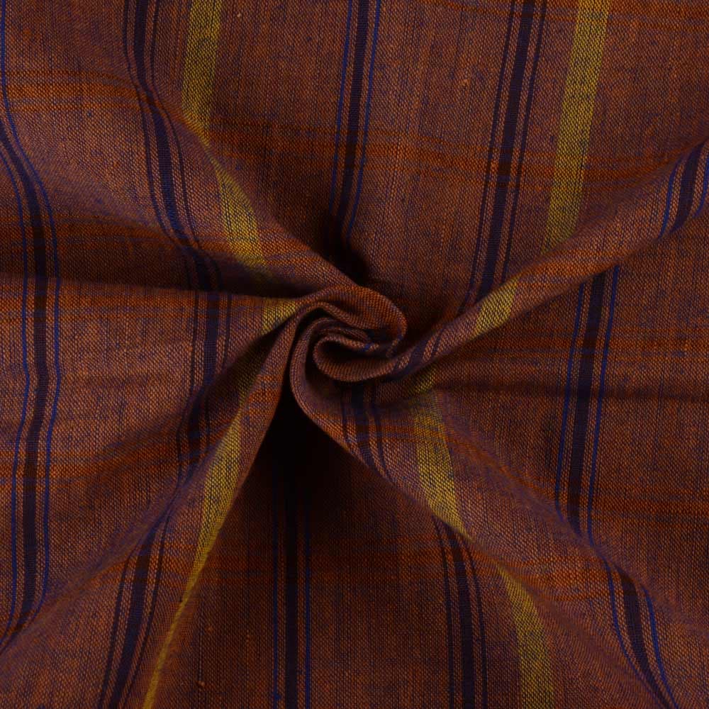 Check Brown Pure Cotton 105 GSM Handwoven Fabric