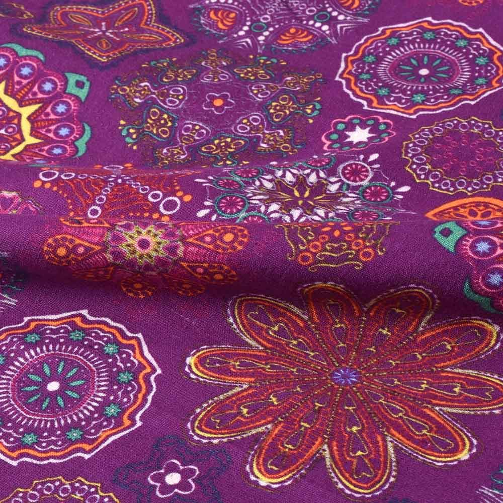 ABSTRACT PLUM DIGITAL PRINTED KHADI COTTON 120 GSM HANDWOVEN FABRIC