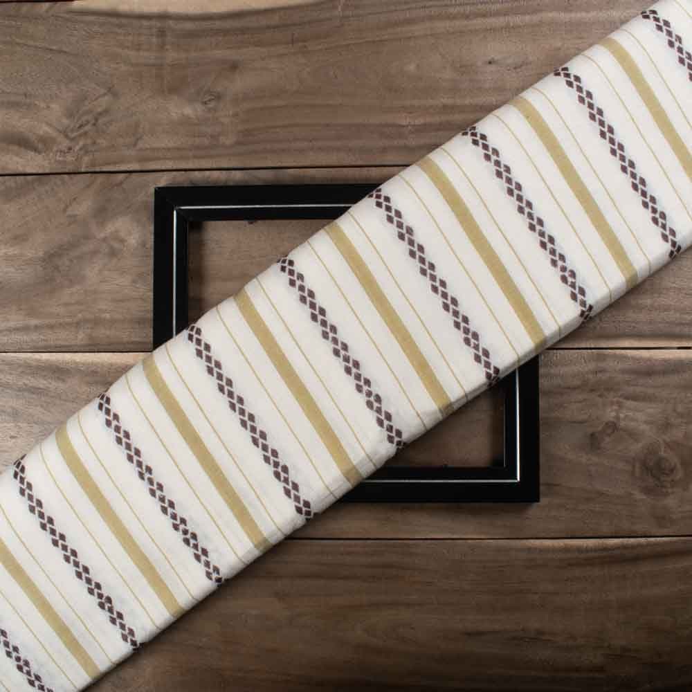 Stripe Cream Rhombus Extra Warp 100 GSM Pure Cotton Jacquard Fabric