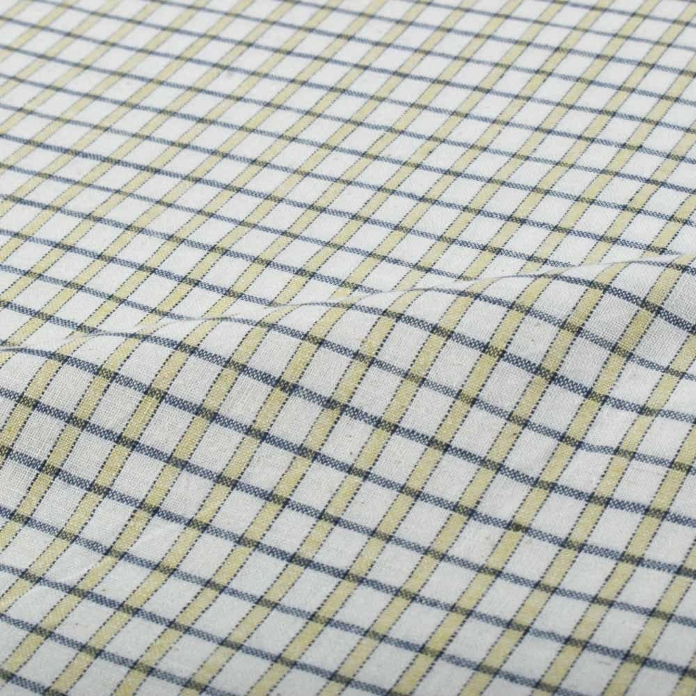 Off White Check Blue Yellow 100 GSM Pure Cotton Handwoven Fabric