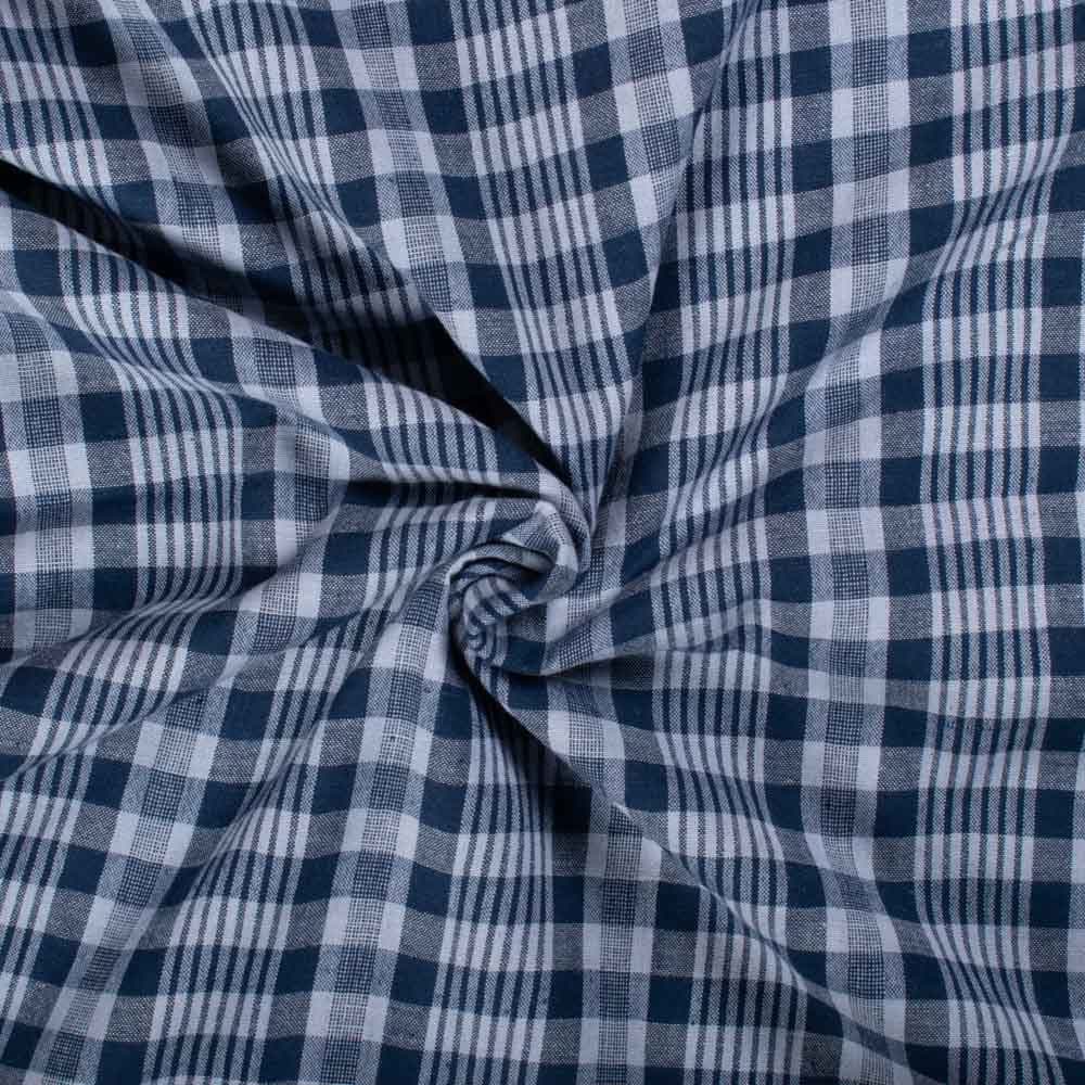 Navy Blue & White Check Pure Cotton 100 GSM Handwoven Fabric 775