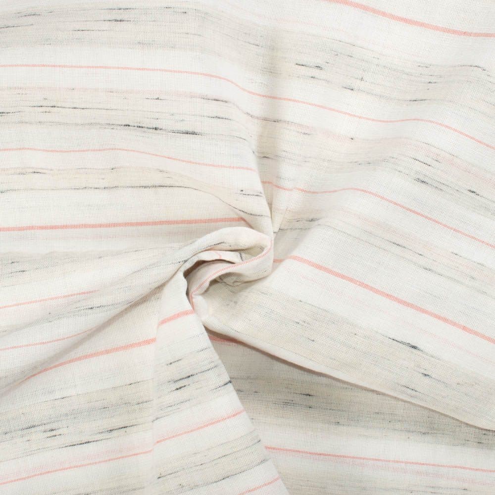 Stripe White Pink Black Yarn Tie Dye 90 GSM Khadi Cotton Handwoven Fabric