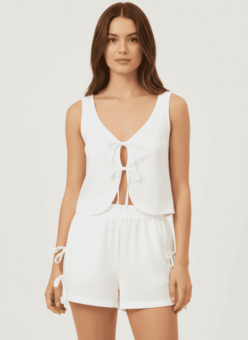 Short With String Bows & Tied Sleeveless Top Co-ord Set