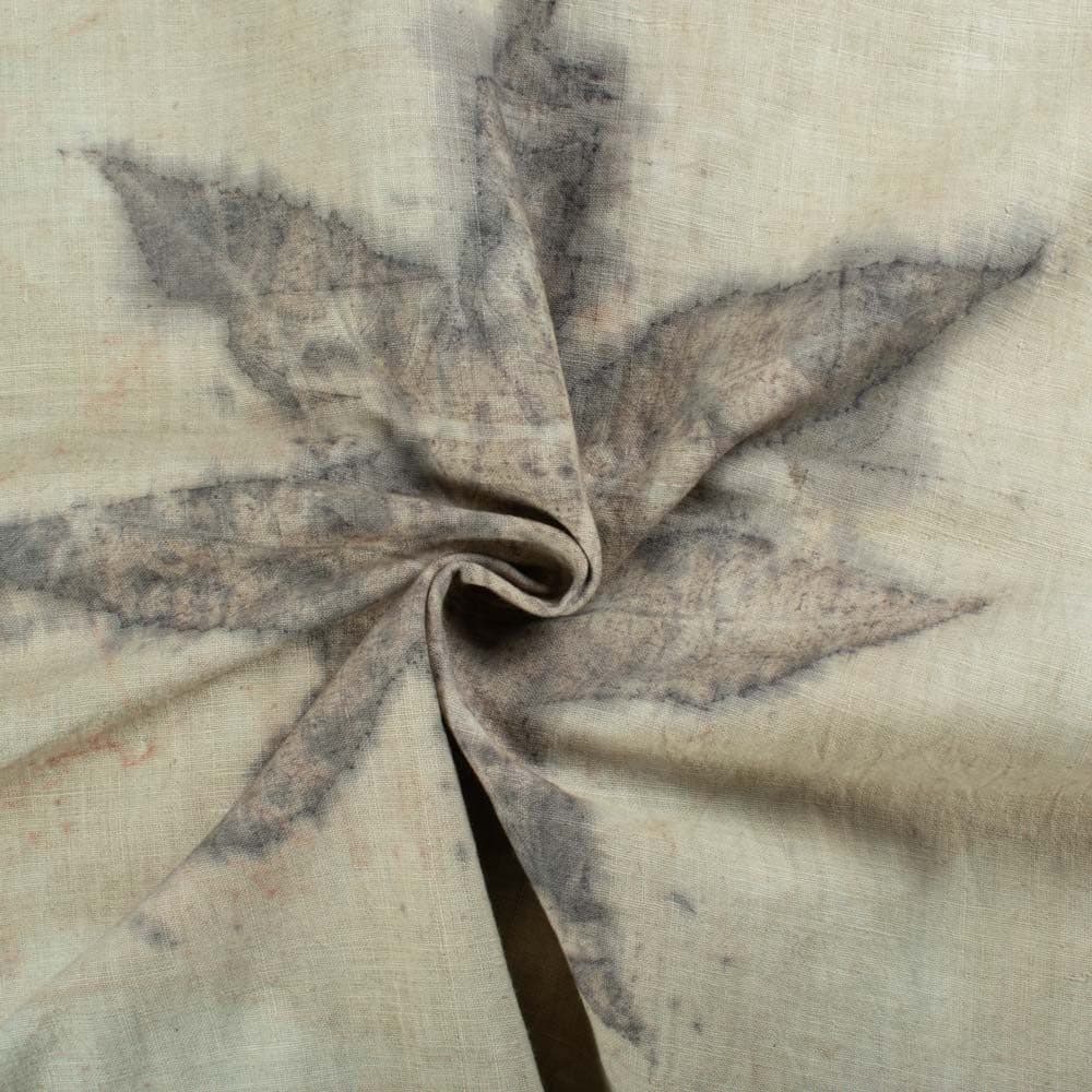 Veranda Leaf Eco Print Naturally Dyed Pure Khadi Fabric 118 GSM