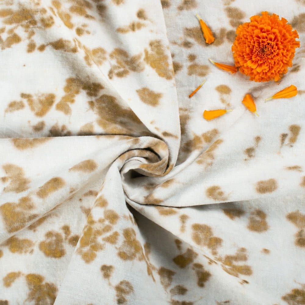Marigold Petals Eco Print Naturally Dyed Khadi Cotton Fabric 105 GSM