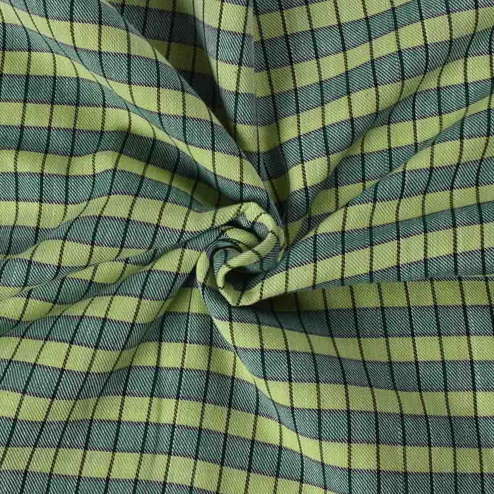 Check Twill Green Black Pure Cotton 100 GSM Handwoven Fabric