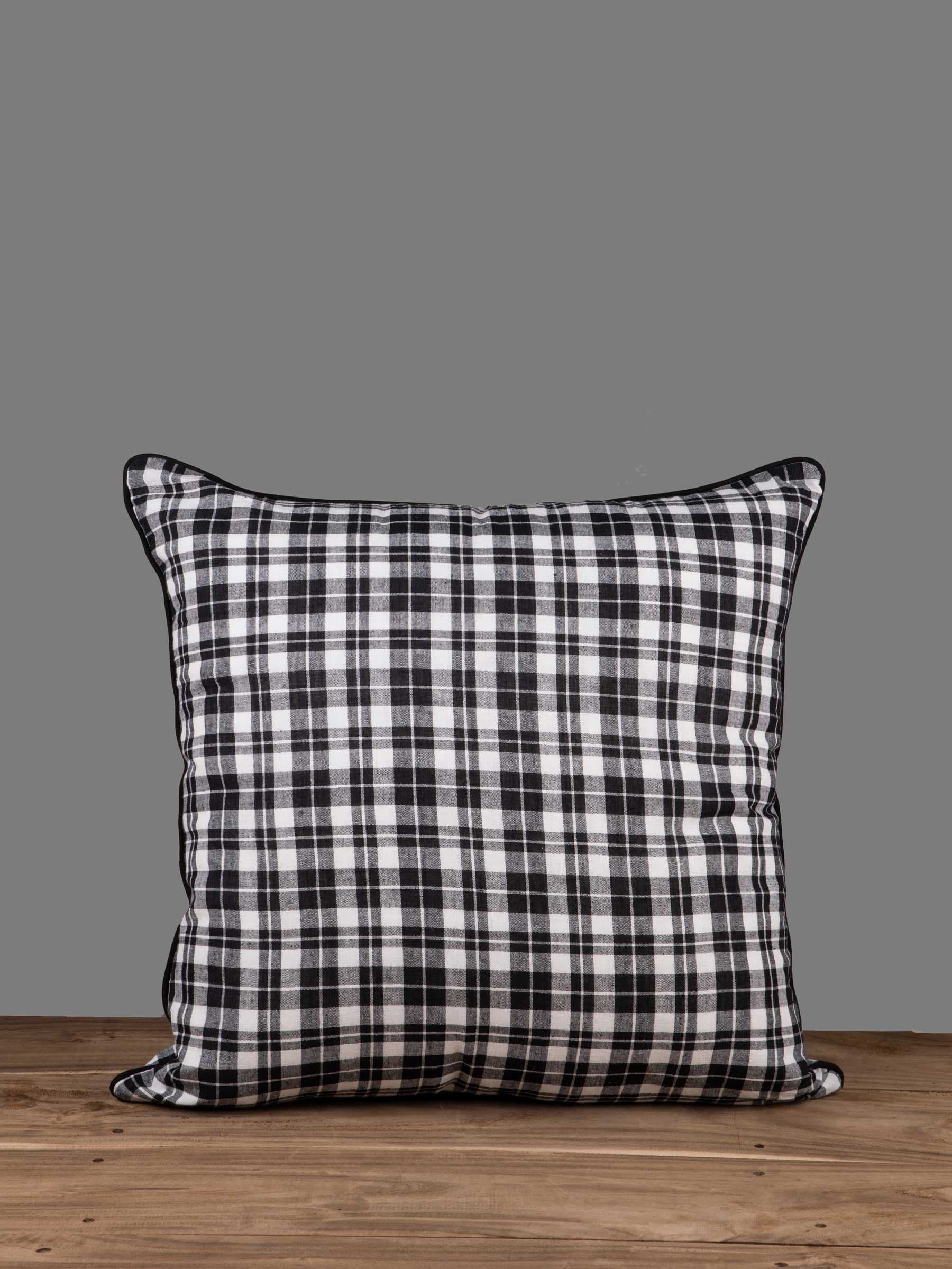 White & Black Checked Square Cushion Cover 