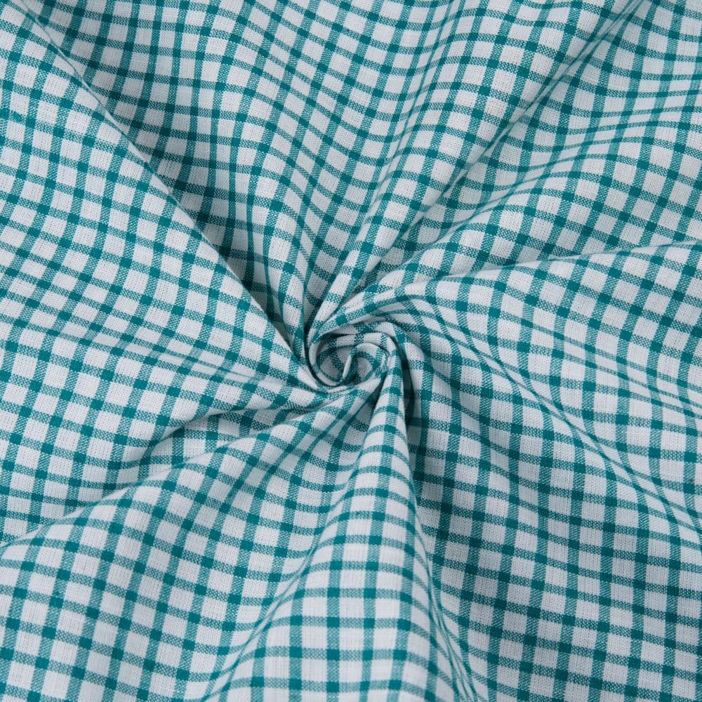 Check Teal White Pure Cotton 110 GSM Handwoven Fabric