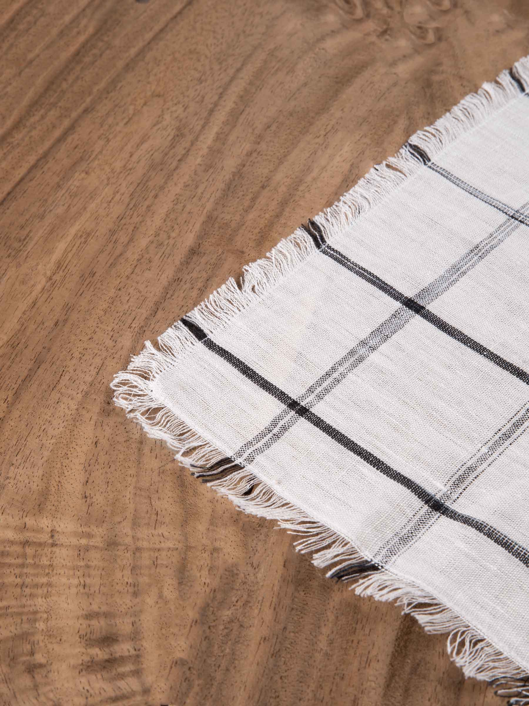 Check Black & White Pure Handwoven Linen Table Napkin