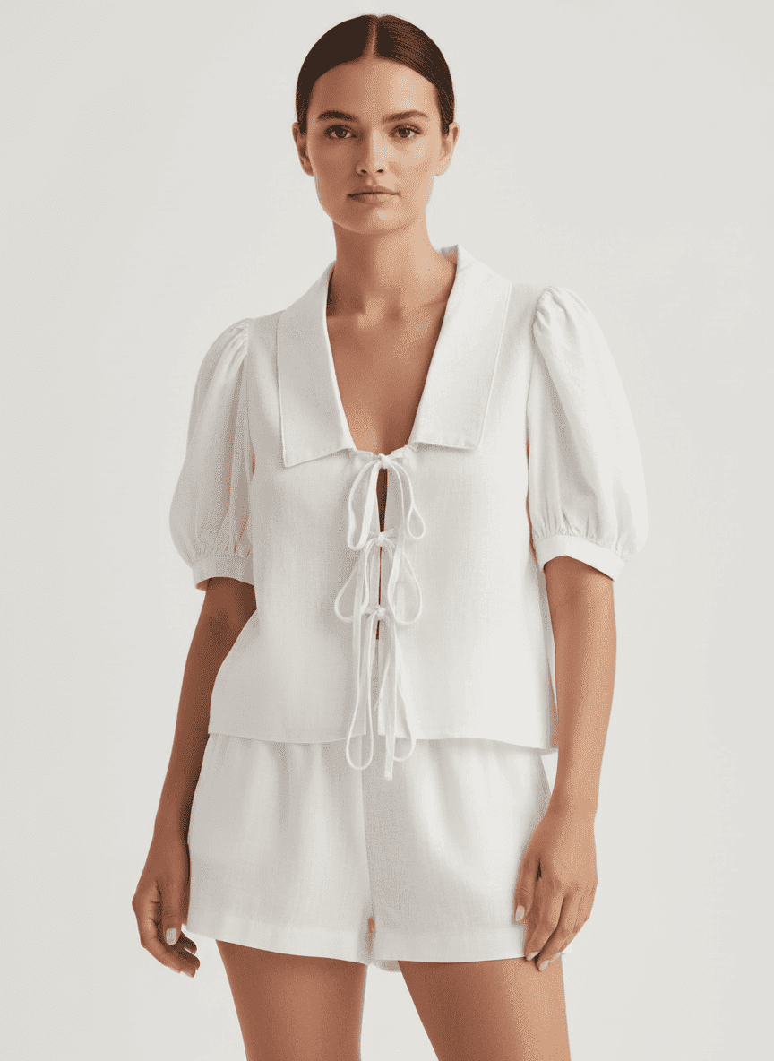 Tied Flat Collar Top With Shorts Co-ord Set
