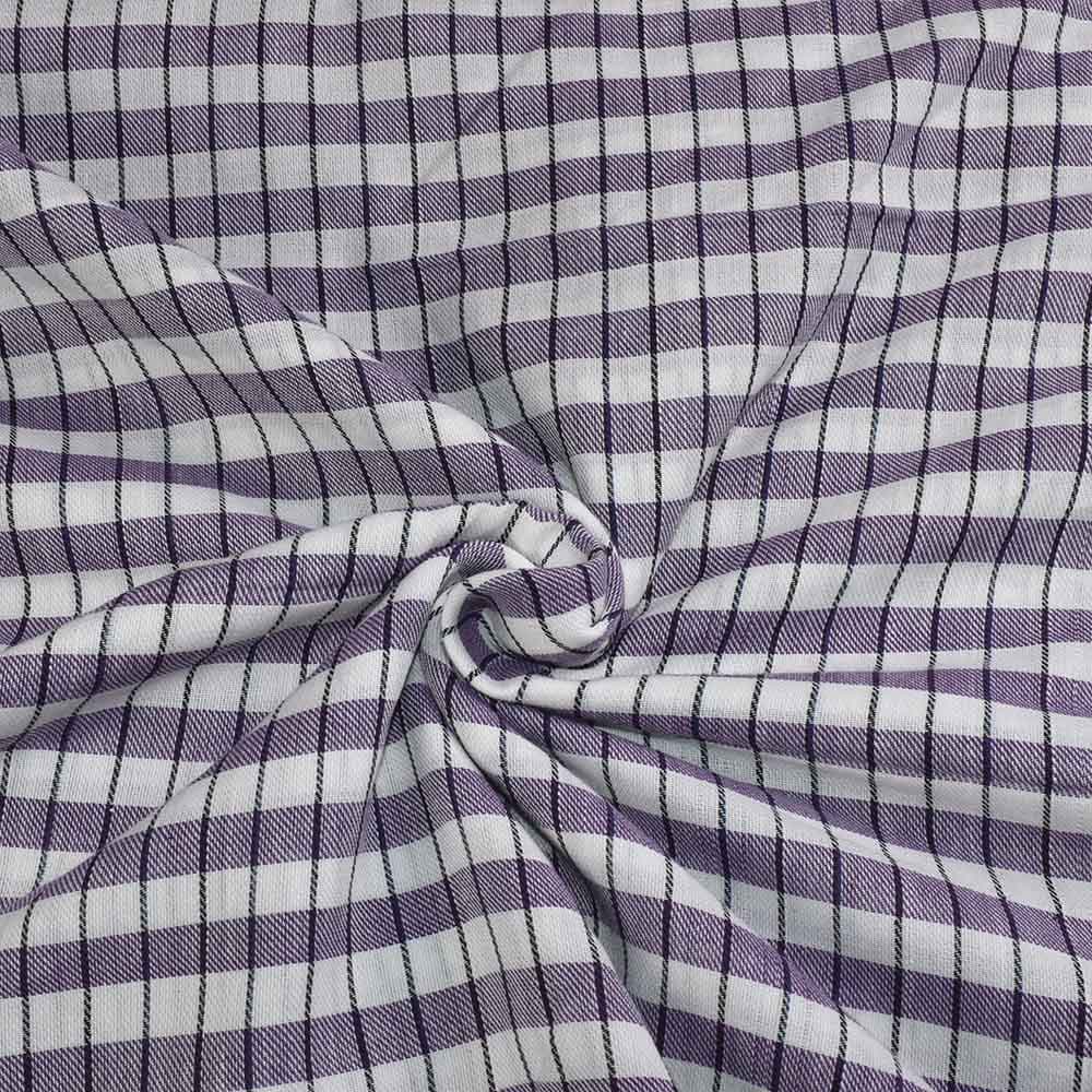 Check Twill White Purple Black Pure Cotton 100 GSM Handwoven Fabric