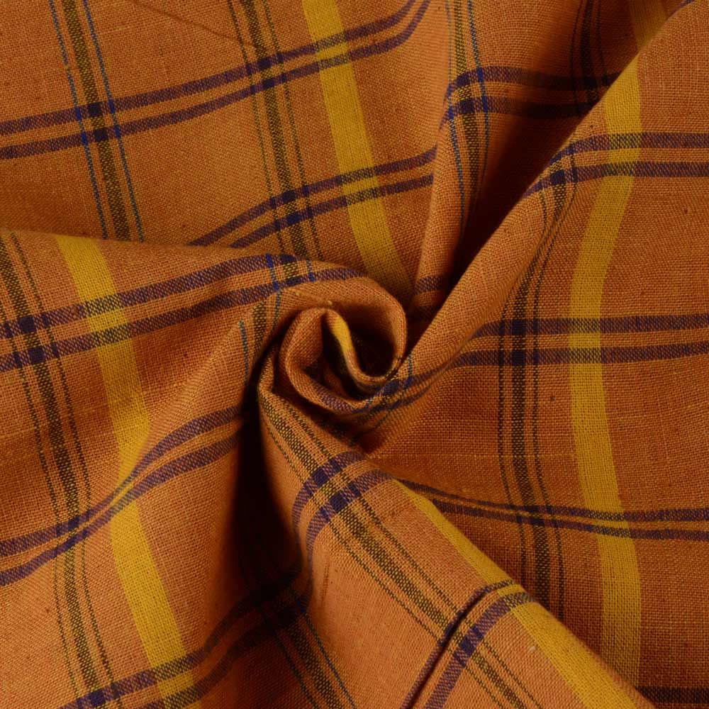 Check Mustard Pure Cotton 100 GSM Handwoven Fabric 149