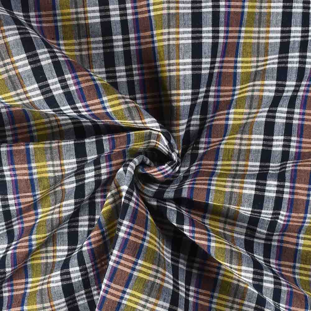 Check Multicolor Cotton Linen And Khadi 105 GSM Handwoven Fabric