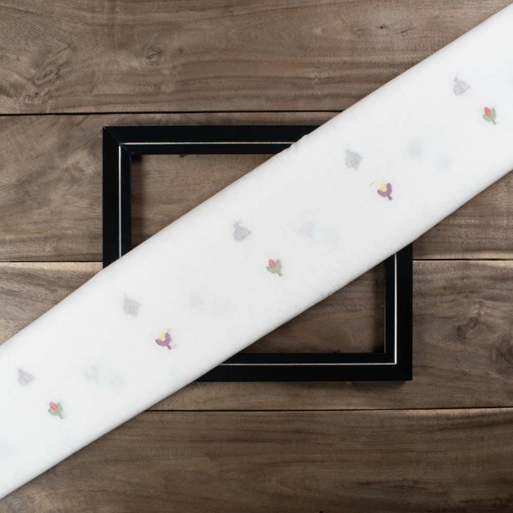 Plain White Base Pure Cotton 55 GSM Flower Motif Jamdani Fabric