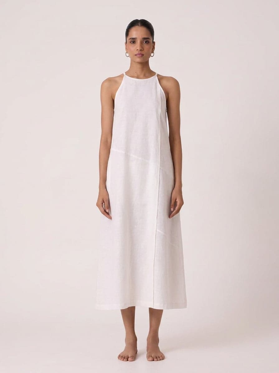 Asymmetric Panelled Halter Neck Midi Dress