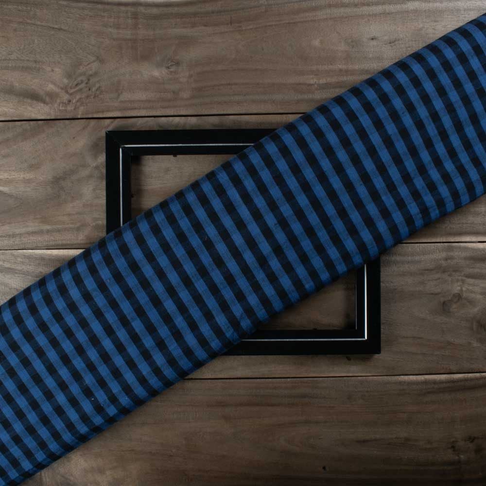 Check Blue & Black 125 GSM Pure Cotton Handwoven Fabric