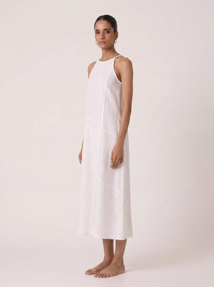 Asymmetric Panelled Halter Neck Midi Dress