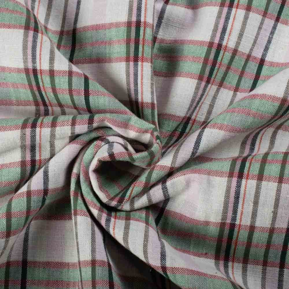 Check Multicolor 97 GSM Pure Cotton Handwoven Fabric 955